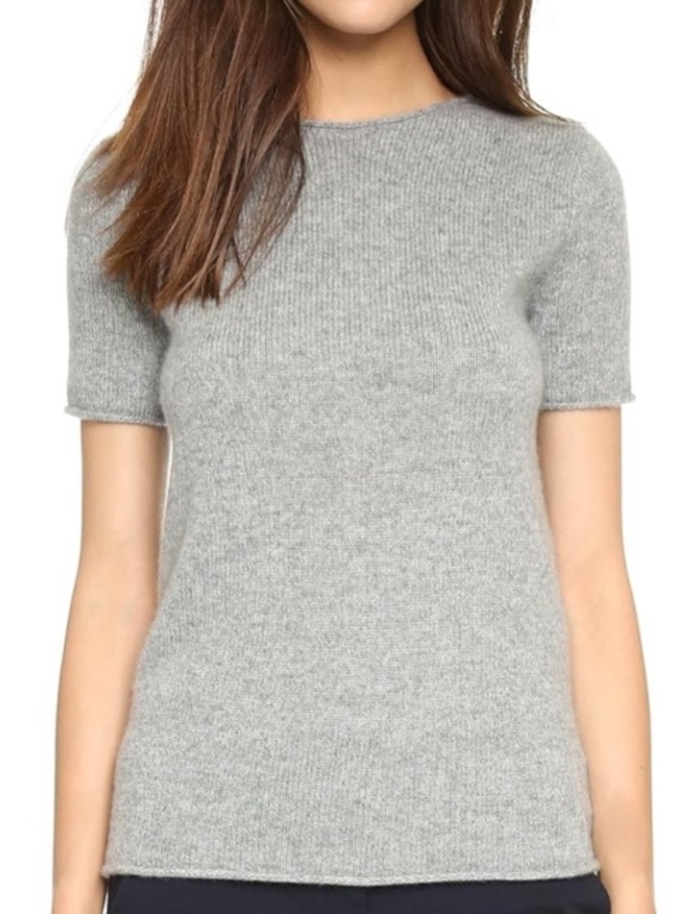 Theory Women’s Tolleree Heather Gray Short Sleeve 100% Cashmere Top Large